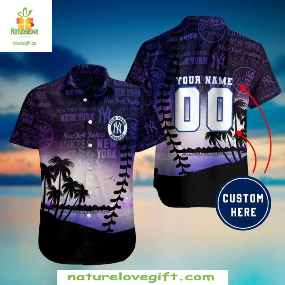 NY Yankees Hawaiian Tropical Sunset Palms MLB - Adult & Kids T-Shirts, Sweatshirts & Hoodies apparel design preview 1