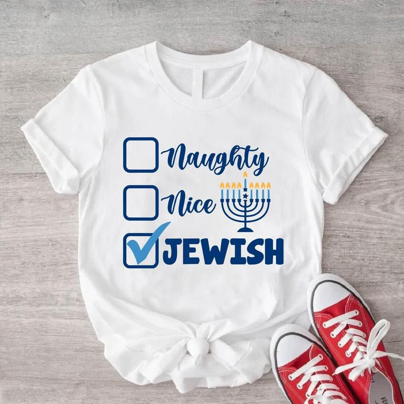 Naughty Nice Jewish Funny Hanukkah Menorah Candle - Adult & Kids T-Shirts, Sweatshirts & Hoodies apparel design preview 1