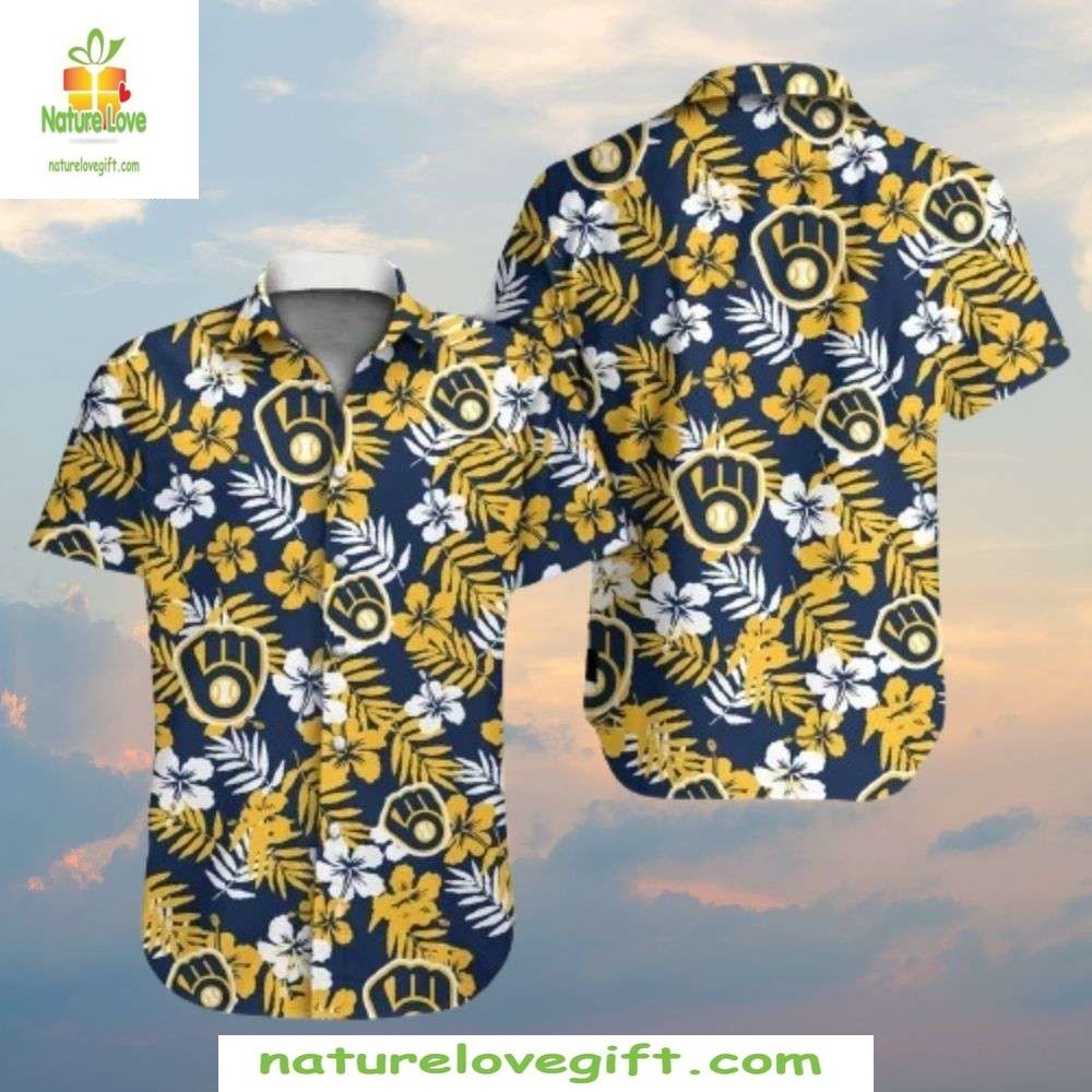 Milwaukee Brewers Hawaiian Nautical Navy Tropical - Adult & Kids T-Shirts, Sweatshirts & Hoodies apparel design preview 1
