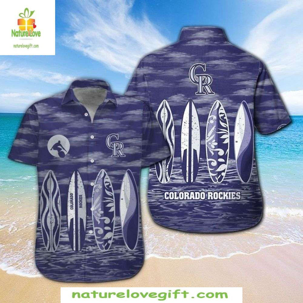 MLB Hawaiian Nautical Navy Surfboard Rockies Emblem - Adult & Kids T-Shirts, Sweatshirts & Hoodies apparel design preview 1