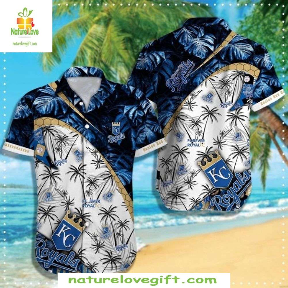 Royals Hawaiian Navy Blue Palm Crown Detail MLB - Adult & Kids T-Shirts, Sweatshirts & Hoodies apparel design preview 1