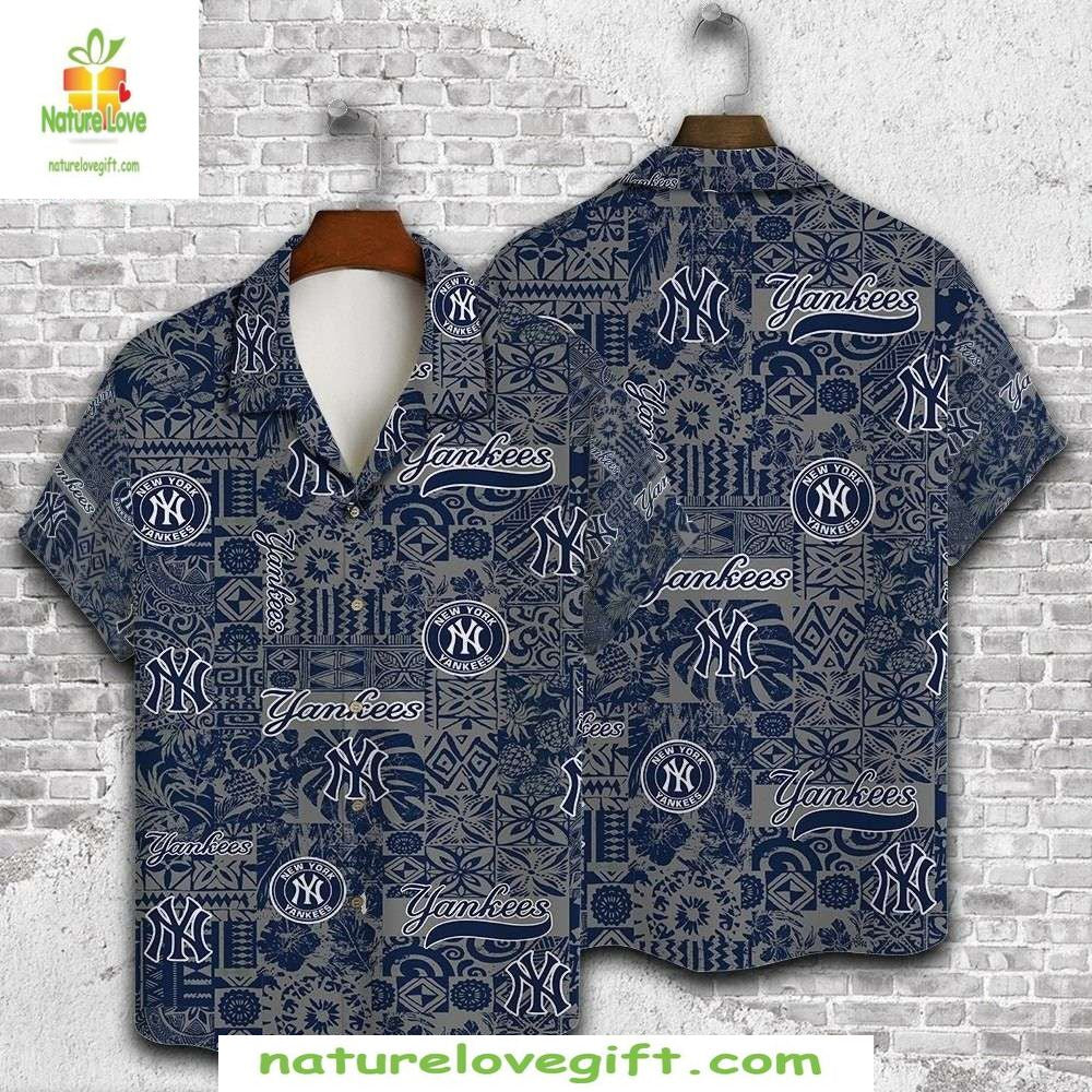 New York Yankees Hawaiian Navy Blue Tribal Print - Adult & Kids T-Shirts, Sweatshirts & Hoodies apparel design preview 1