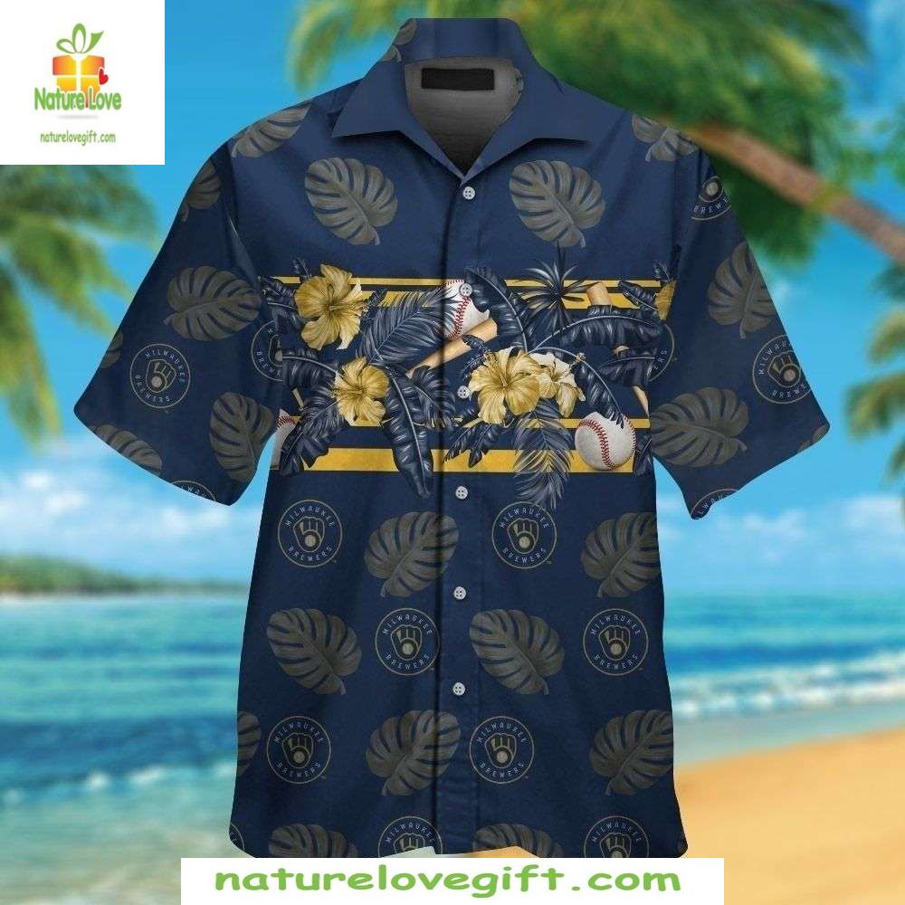 Milwaukee Brewers Hawaiian Navy Diamond Play Baseball - Adult & Kids T-Shirts, Sweatshirts & Hoodies apparel design preview 1