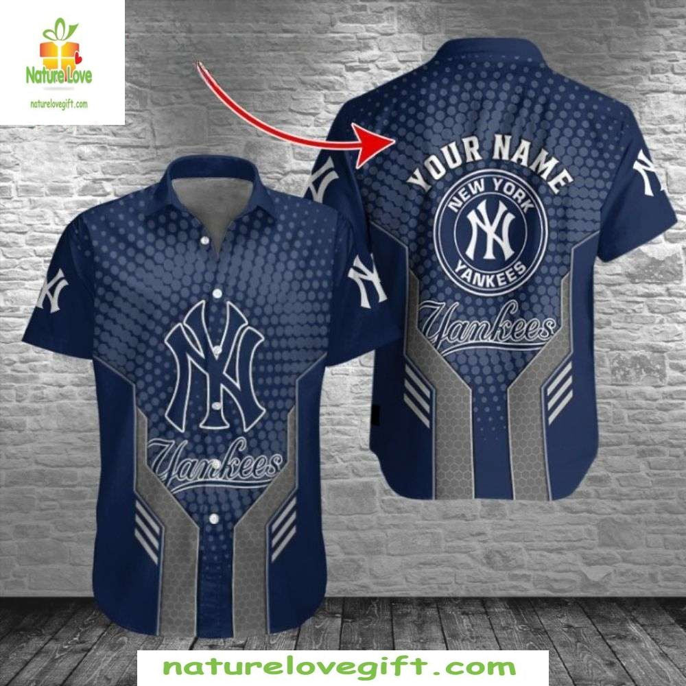 NY Yankees Hawaiian Navy Dot Gradient MLB Baseball - Adult & Kids T-Shirts, Sweatshirts & Hoodies apparel design preview 1