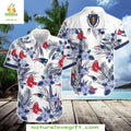 Boston Red Sox Hawaiian Navy Hibiscus Flowers MLB - Adult & Kids T-Shirts, Sweatshirts & Hoodies apparel design preview 1