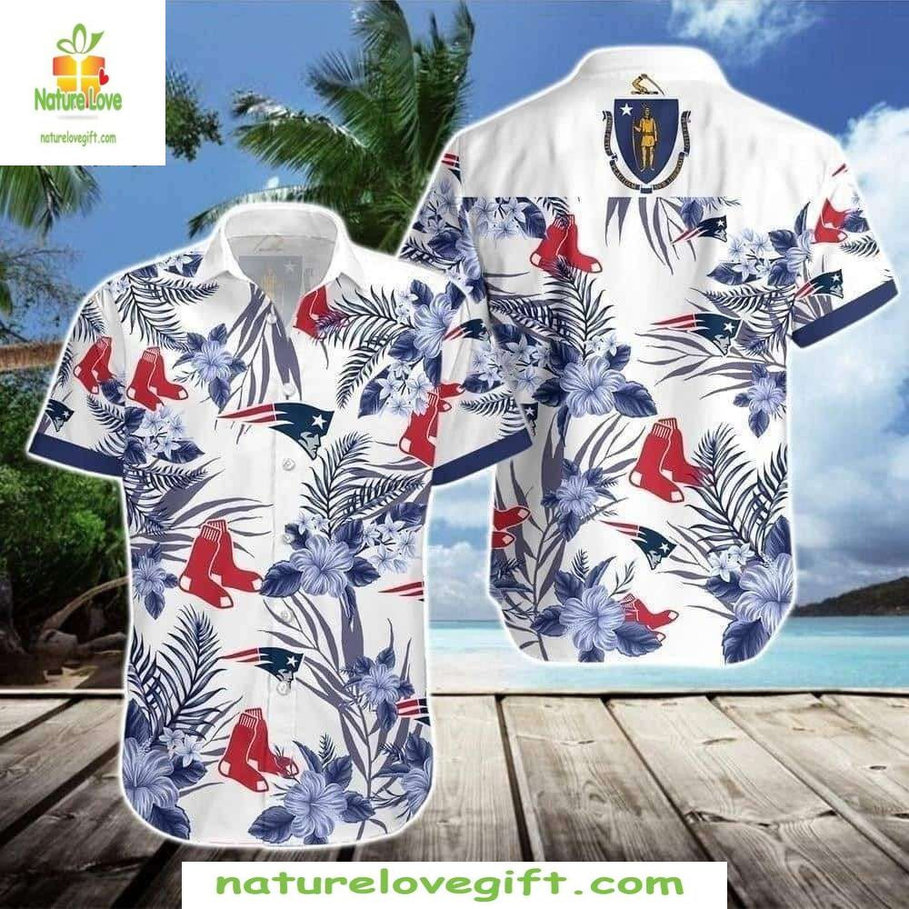 Boston Red Sox Hawaiian Navy Hibiscus Flowers MLB - Adult & Kids T-Shirts, Sweatshirts & Hoodies apparel design preview 1