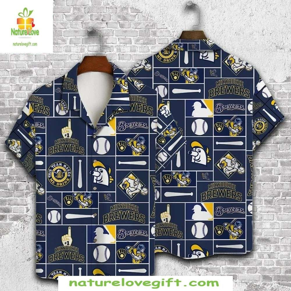 Milwaukee Brewers Hawaiian Navy Pride MLB Baseball - Adult & Kids T-Shirts, Sweatshirts & Hoodies apparel design preview 1