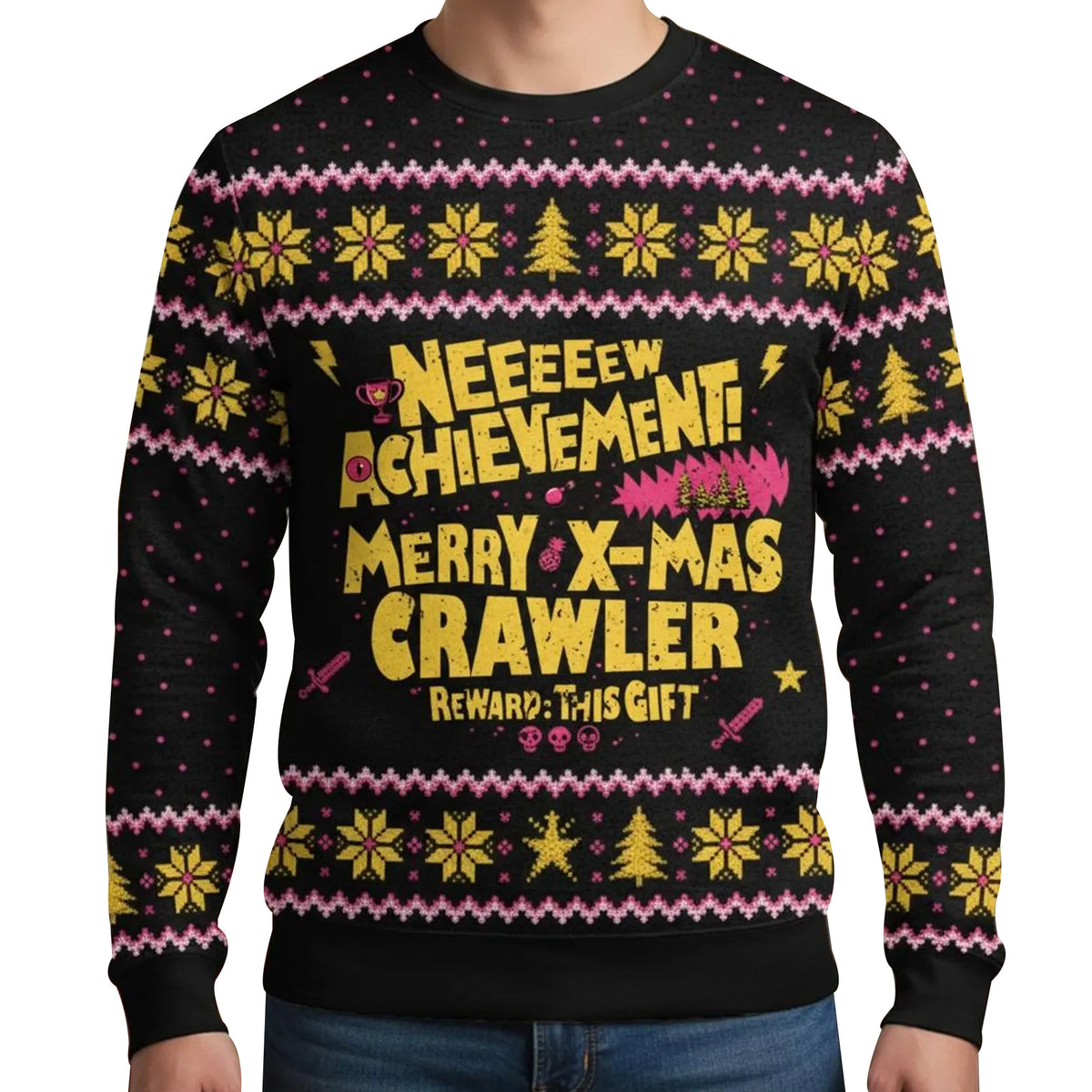 Neeeeew Achievement Merry X-mas Crawler Ugly Christmas Sweater - Holiday Gift product image