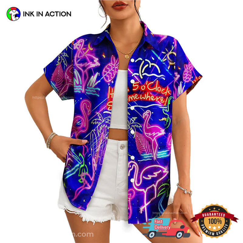 Neon Flamingo Beach Vacation Hawaiian - Adult & Kids T-Shirts, Sweatshirts & Hoodies apparel design preview 1