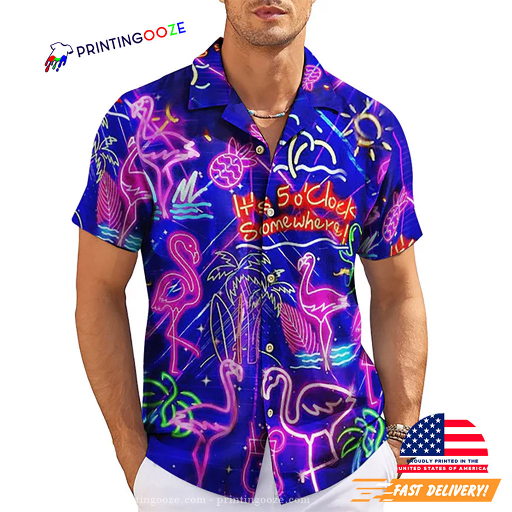 Neon Flamingo Hawaiian - Adult & Kids T-Shirts, Sweatshirts & Hoodies apparel design preview 1