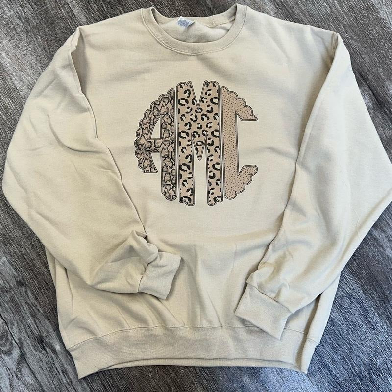 Neutral Colored Animal Print Monogram - Adult & Kids T-Shirts, Sweatshirts & Hoodies apparel design preview 1