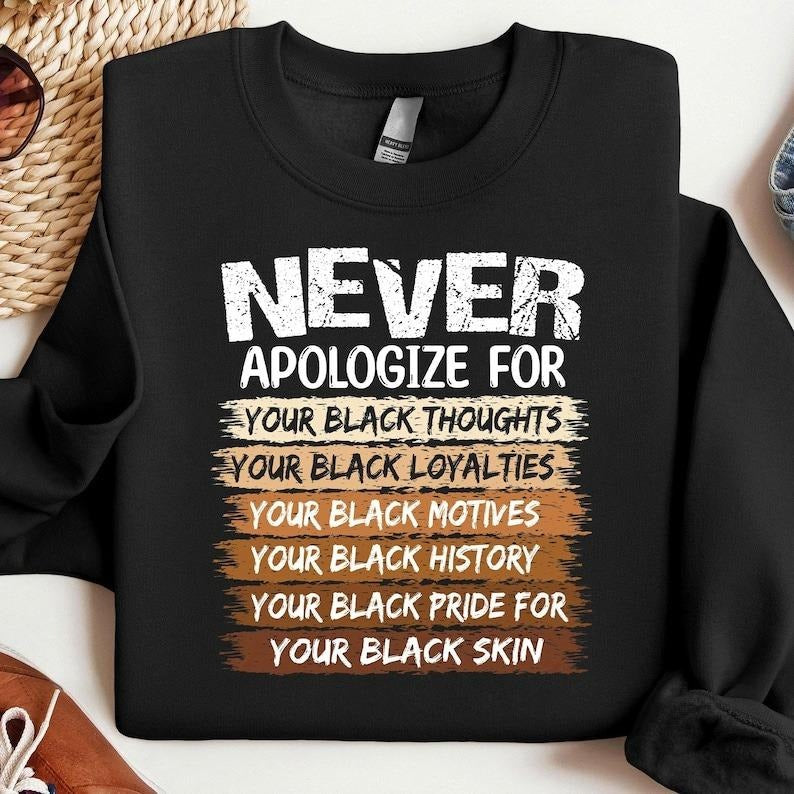 Never Apologize Your Black Thoughts History Month - Adult & Kids T-Shirts, Sweatshirts & Hoodies apparel design preview 1