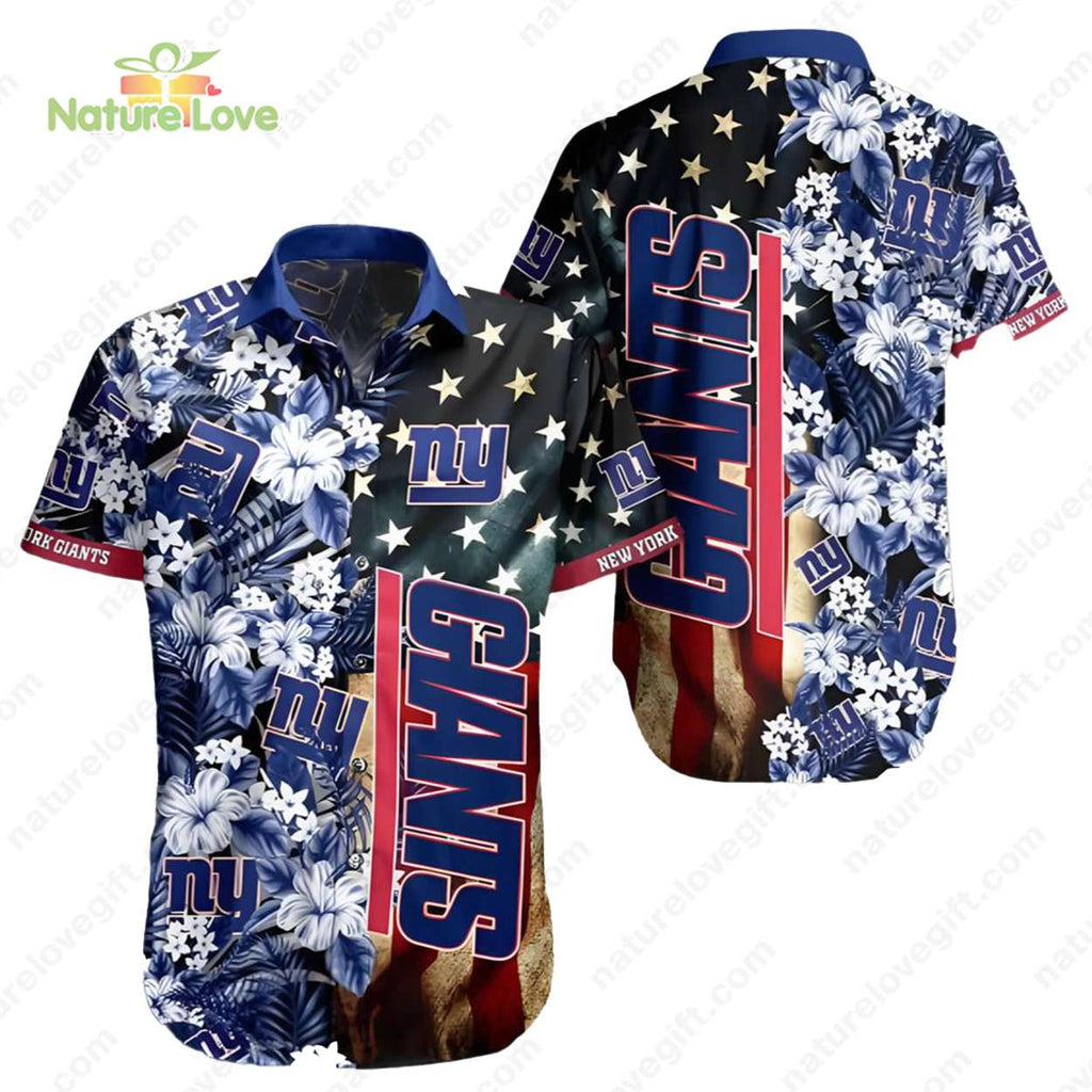 New York Giants American Flag Hibiscus Vintage - Adult & Kids T-Shirts, Sweatshirts & Hoodies apparel design preview 1