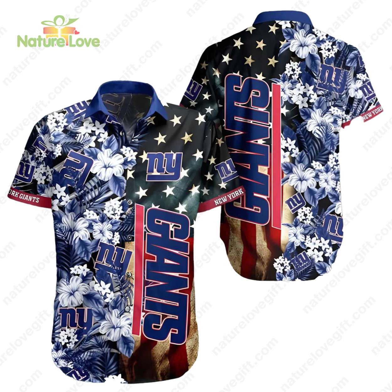 New York Giants American Flag Hibiscus Vintage - Adult & Kids T-Shirts, Sweatshirts & Hoodies apparel design preview 1