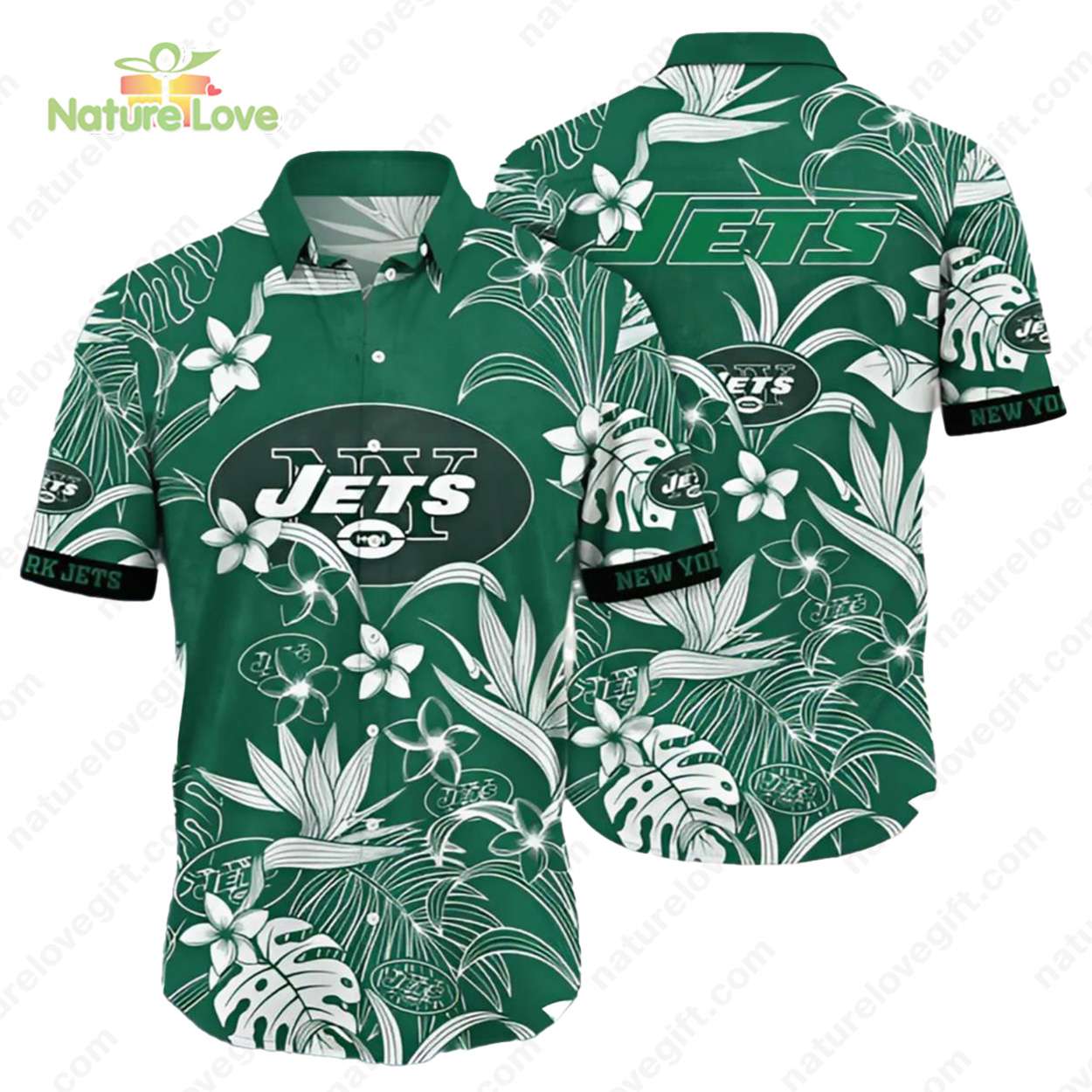New York Jets Plumeria Tropical Floral Green Hawaiian - Adult & Kids T-Shirts, Sweatshirts & Hoodies apparel design preview 1