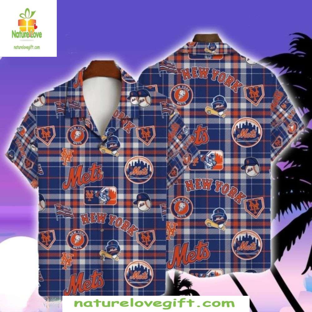 New York Mets Hawaiian Plaid Fanfare Team Pride MLB - Adult & Kids T-Shirts, Sweatshirts & Hoodies apparel design preview 1