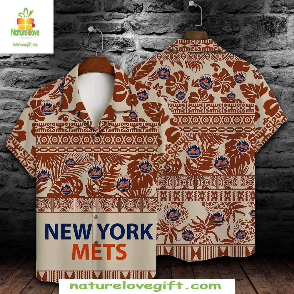 New York Mets Hawaiian Earthy Tones Tribal Baseball - Adult & Kids T-Shirts, Sweatshirts & Hoodies apparel design preview 1