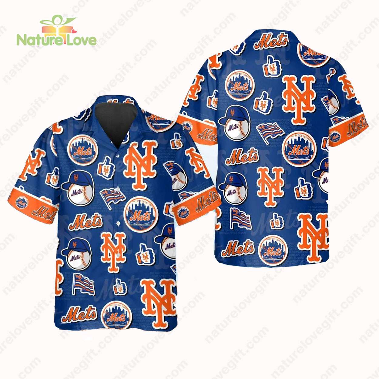 New York Mets Logo NY Hawaiian MLB Gift for Fans - Adult & Kids T-Shirts, Sweatshirts & Hoodies apparel design preview 1