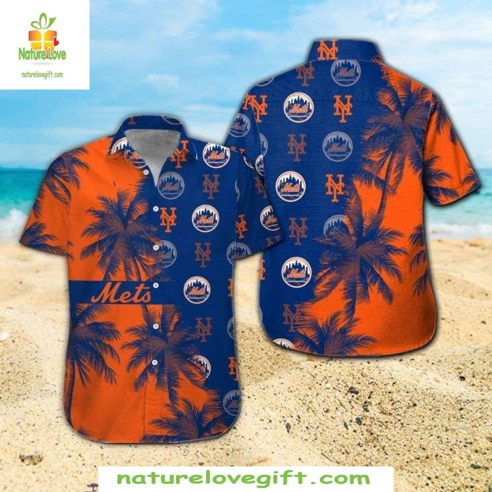 New York Mets Hawaiian Oceanfront Stripe Aloha Blue - Adult & Kids T-Shirts, Sweatshirts & Hoodies apparel design preview 1