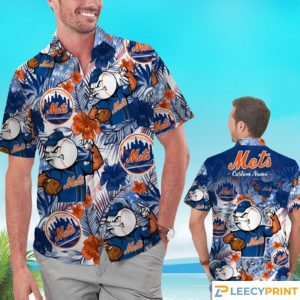 New York Mets Tropical Floral Custom Name Aloha - Adult & Kids T-Shirts, Sweatshirts & Hoodies apparel design preview 1