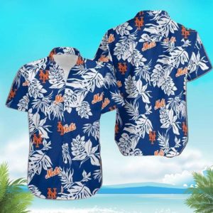 New York Mets Tropical Flower Short Sleeve Hawaiian - Adult & Kids T-Shirts, Sweatshirts & Hoodies apparel design preview 1