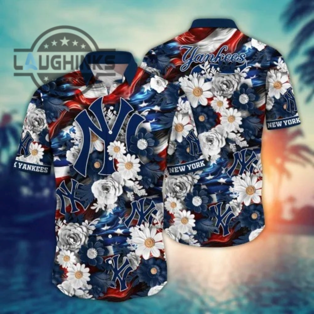 New York Yankees Flower Summer Hawaiian Ny Button Up - Adult & Kids T-Shirts, Sweatshirts & Hoodies apparel design preview 1