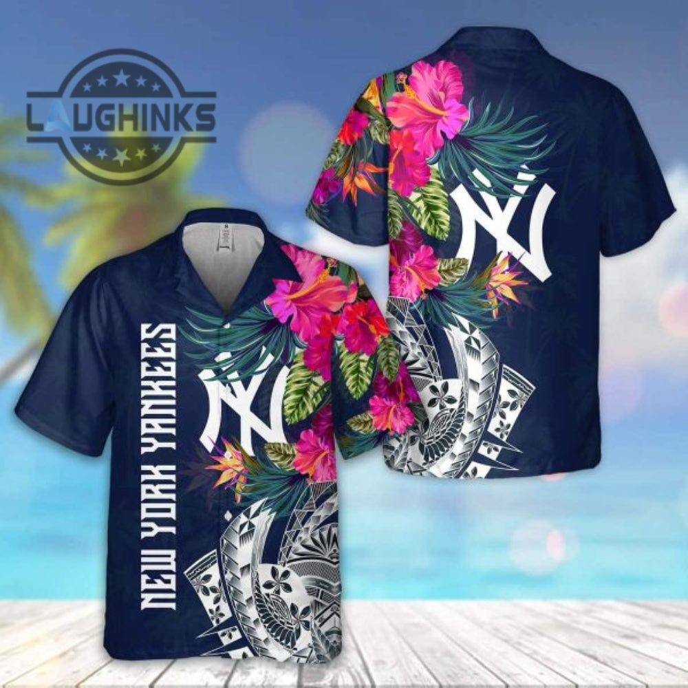 New York Yankees Hawaiian Tribal Tropical Flower - Adult & Kids T-Shirts, Sweatshirts & Hoodies apparel design preview 1