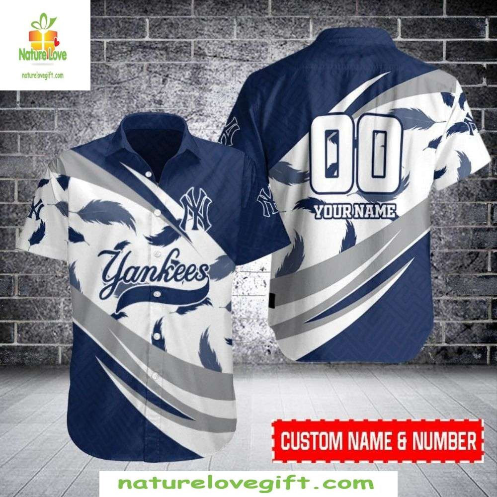 New York Yankees MLB Hawaiian Navy White Personalized - Adult & Kids T-Shirts, Sweatshirts & Hoodies apparel design preview 1