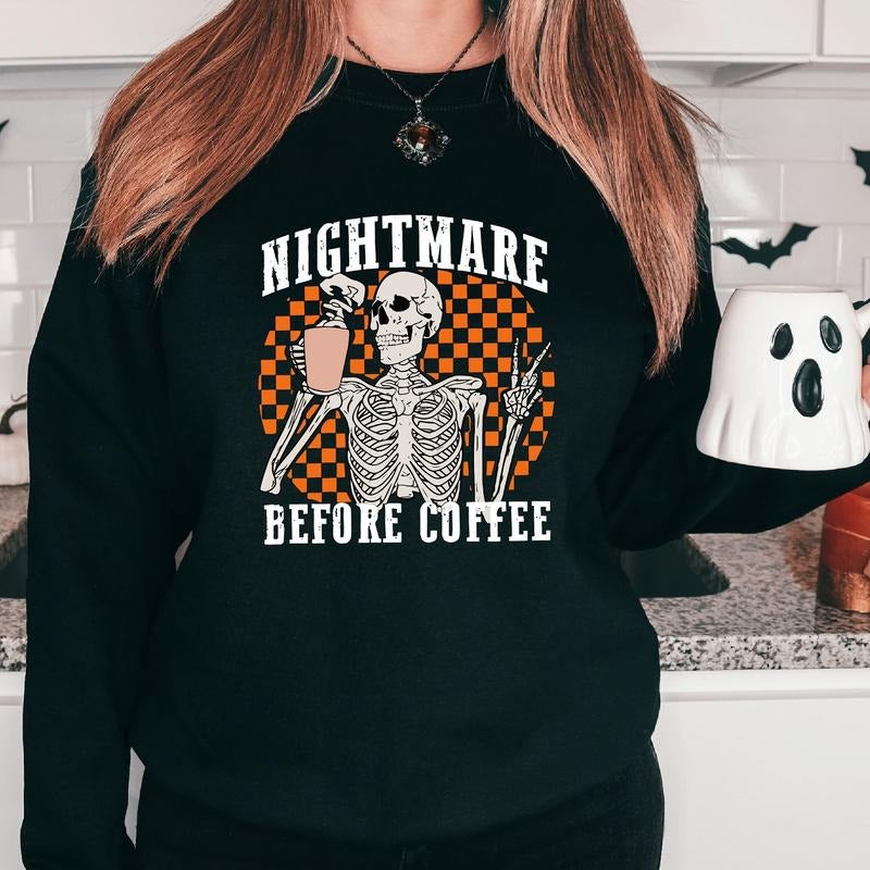 Nightmare Before Coffee Funny Skeleton Drinking Lover - Adult & Kids T-Shirts, Sweatshirts & Hoodies apparel design preview 1