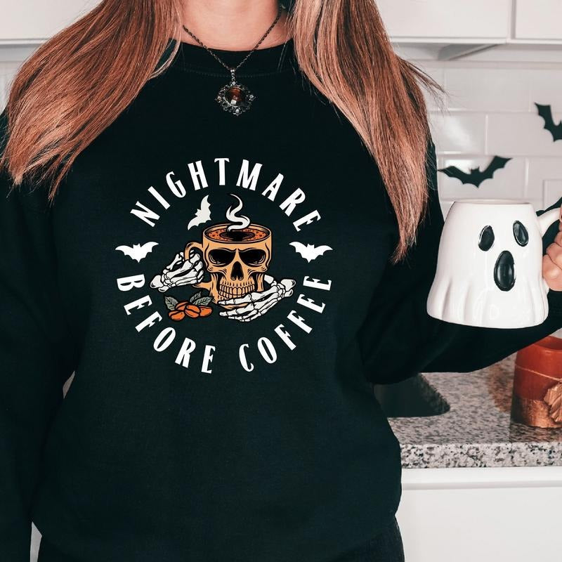 Nightmare Before Coffee Halloween Skull Lover Spooky - Adult & Kids T-Shirts, Sweatshirts & Hoodies apparel design preview 1