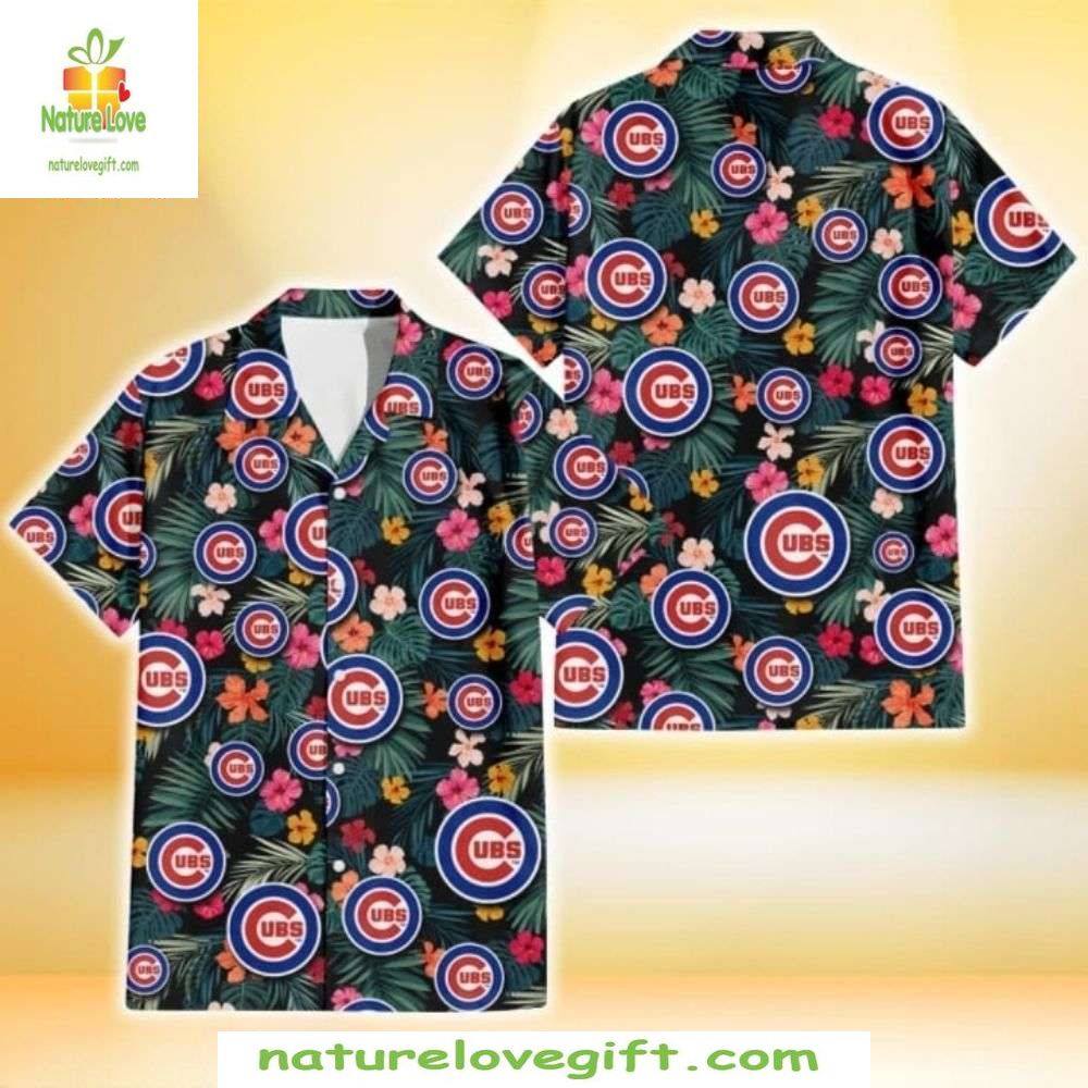 Chicago Cubs Hawaiian Nighttime Floral Logo MLB - Adult & Kids T-Shirts, Sweatshirts & Hoodies apparel design preview 1