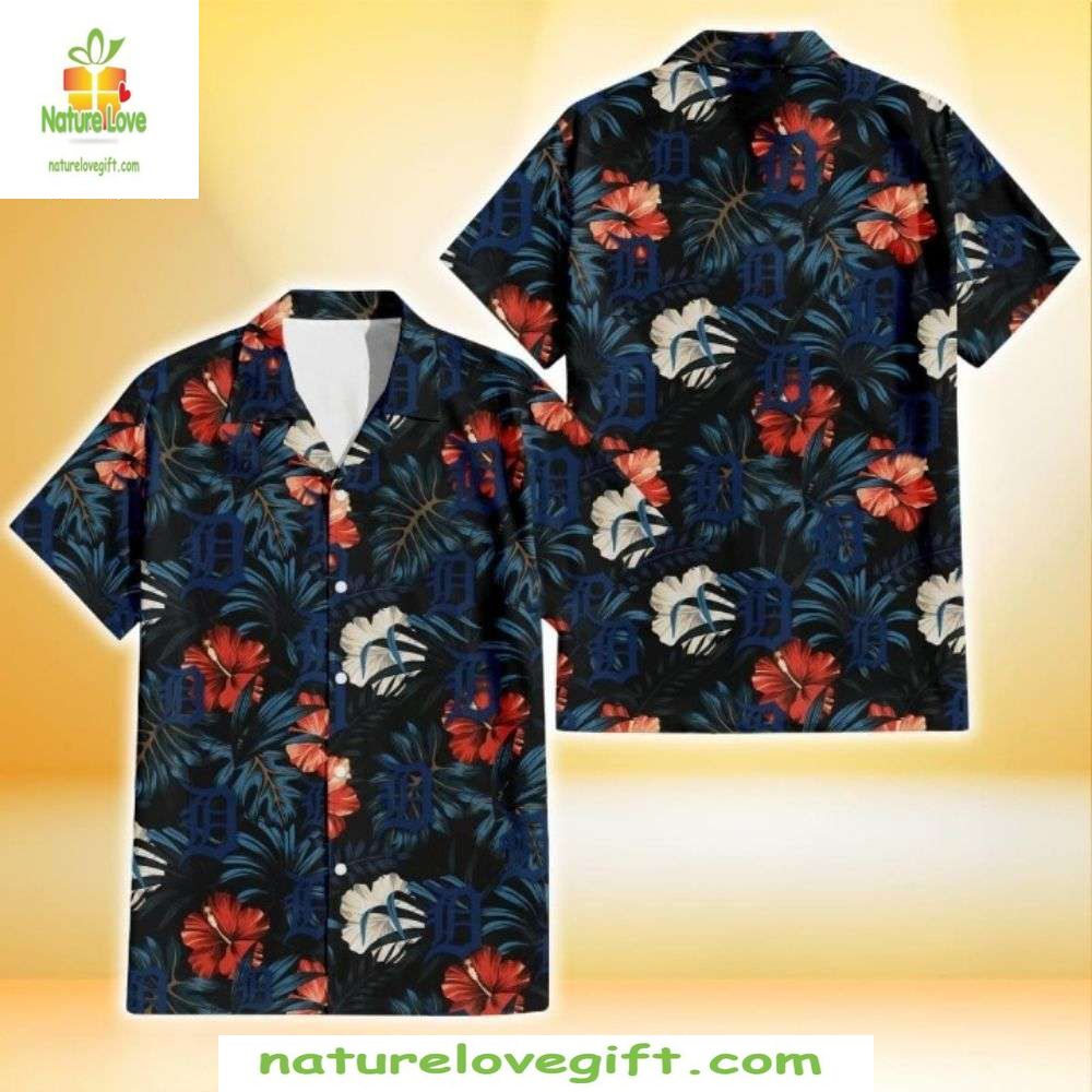 Detroit Tigers Hawaiian Nighttime Hibiscus Dark Leaf - Adult & Kids T-Shirts, Sweatshirts & Hoodies apparel design preview 1