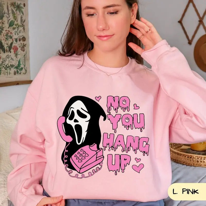 No You Hang Up Ghostface Valentine Halloween Funny - Adult & Kids T-Shirts, Sweatshirts & Hoodies apparel design preview 1