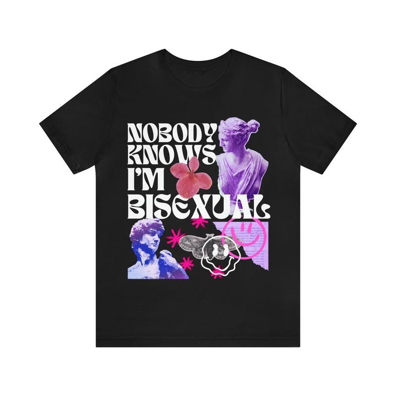 Nobody Knows Im Bisexual Retro Pride Bi Queer Funny - Adult & Kids T-Shirts, Sweatshirts & Hoodies apparel design preview 1