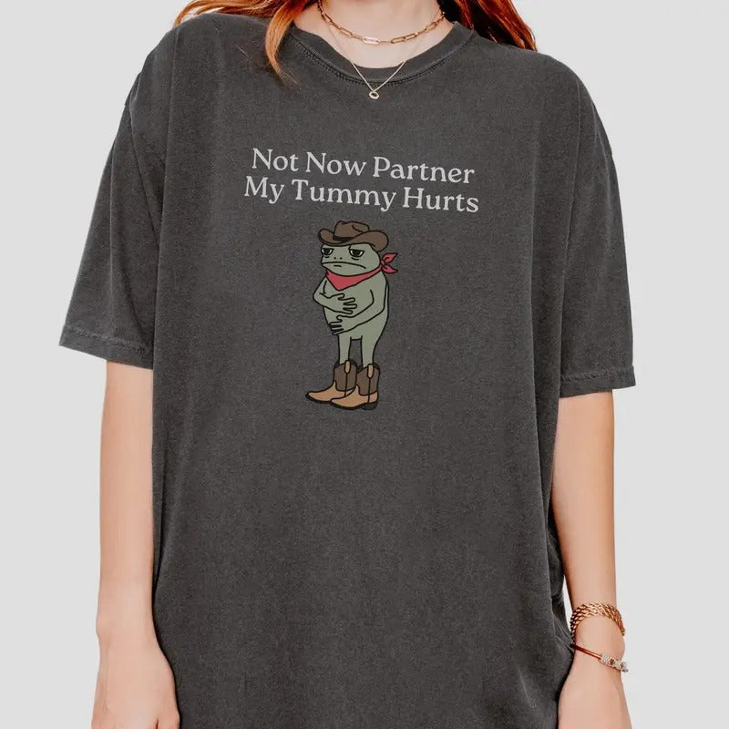 Not Now Partner My Tummy Hurts Funny Meme Fr0g - Adult & Kids T-Shirts, Sweatshirts & Hoodies apparel design preview 1