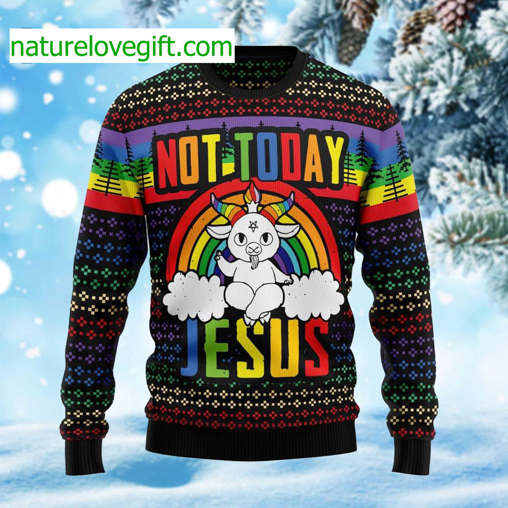 Not Today Jesus Ugly Christmas Sweater - Holiday Gift product image