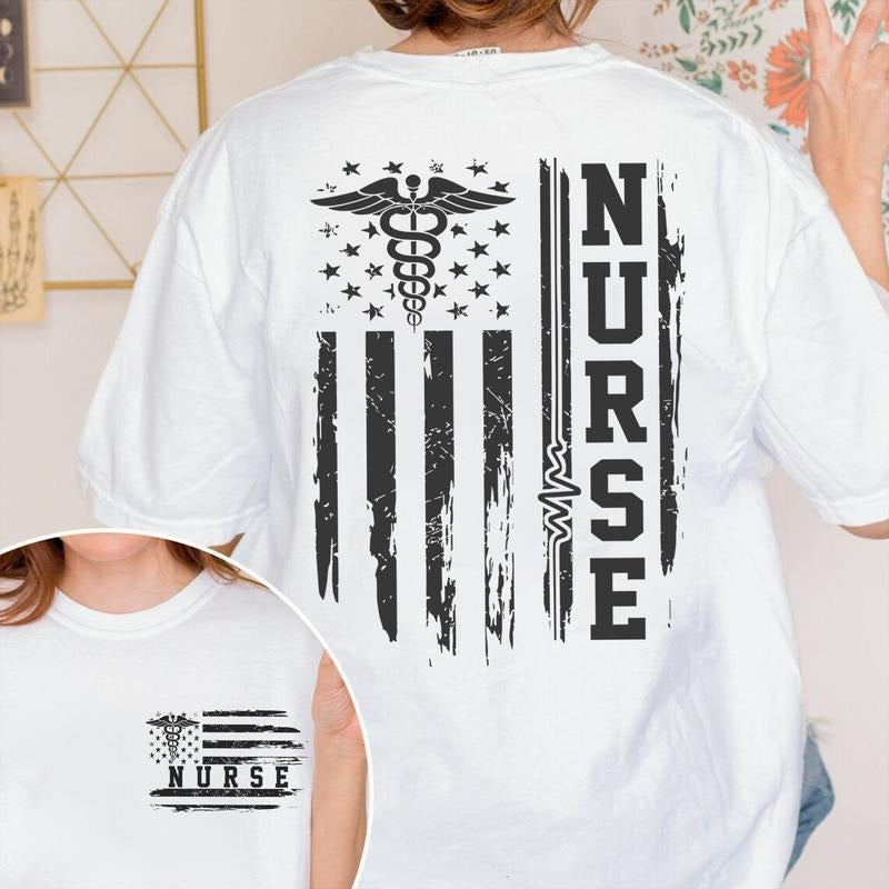Nurse Flag American Nursse Appreciation Full Color - Adult & Kids T-Shirts, Sweatshirts & Hoodies apparel design preview 1