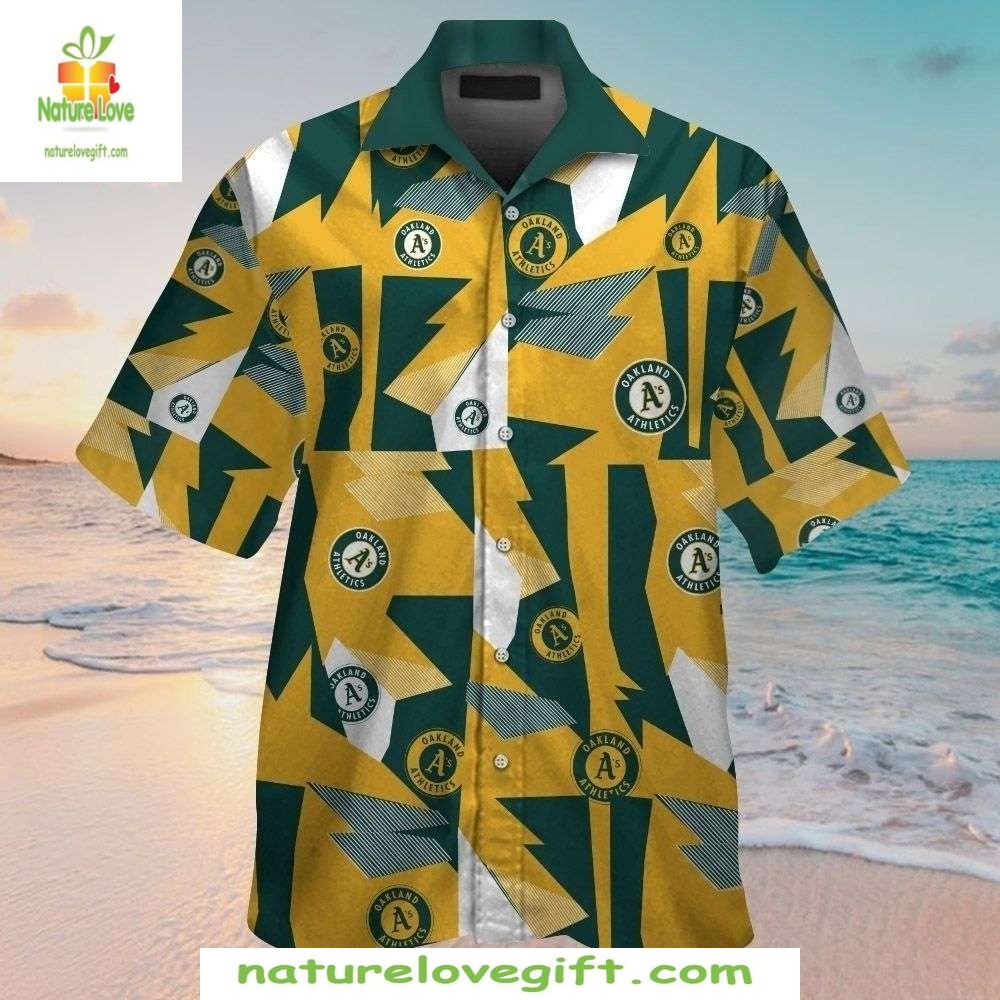 Oakland A's Hawaiian Geometric Gold Green Tropical - Adult & Kids T-Shirts, Sweatshirts & Hoodies apparel design preview 1