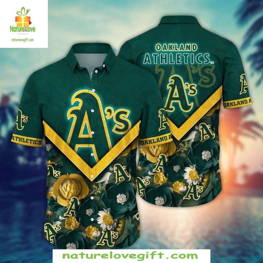 Oakland A's Hawaiian Yellow Green Hibiscus Flowers - Adult & Kids T-Shirts, Sweatshirts & Hoodies apparel design preview 1