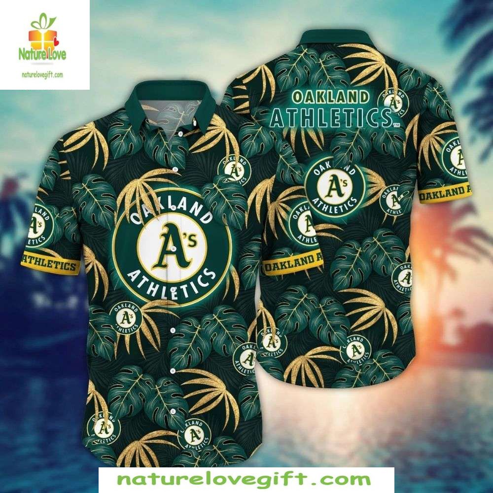 Oakland A's Green Tropical Hawaiian MLB Baseball - Adult & Kids T-Shirts, Sweatshirts & Hoodies apparel design preview 1