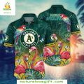Oakland A's Hawaiian Tropical Flamingo Parrot Aloha - Adult & Kids T-Shirts, Sweatshirts & Hoodies apparel design preview 1