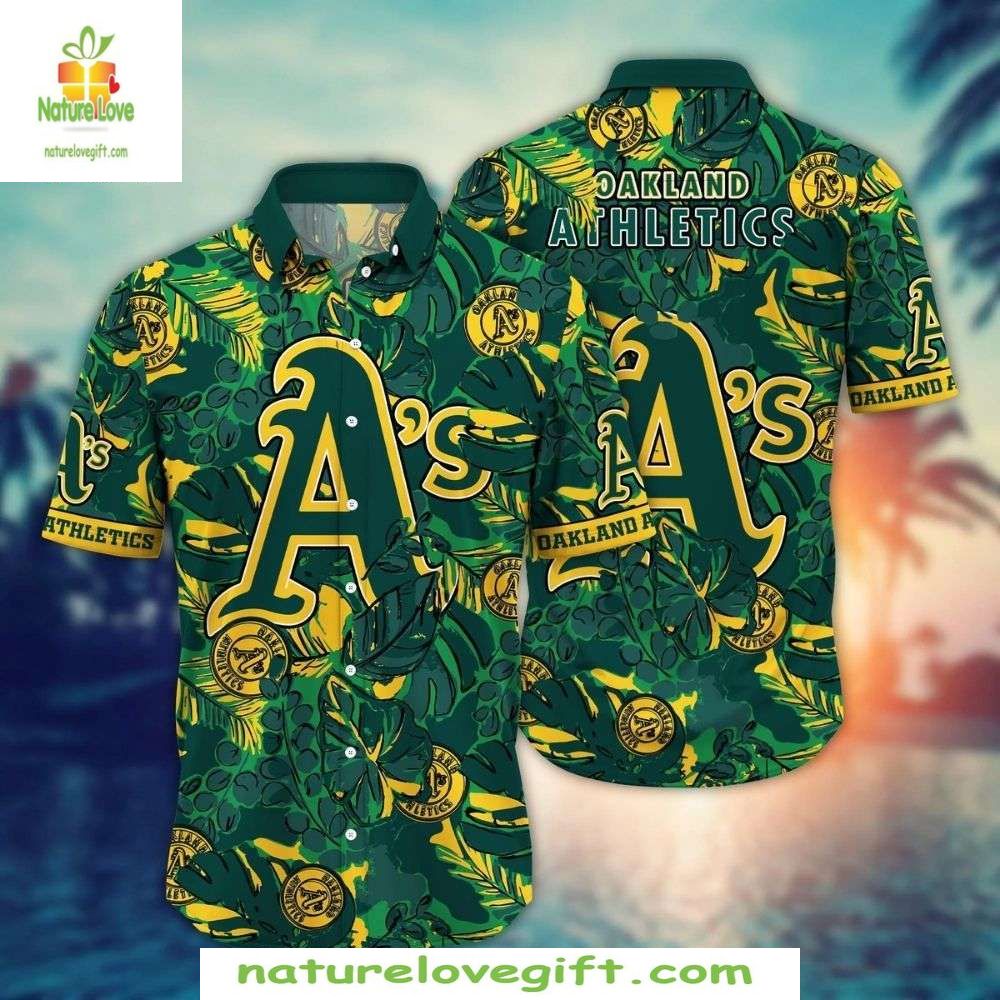 Oakland A's Hawaiian Green Tropical Leaf MLB Baseball - Adult & Kids T-Shirts, Sweatshirts & Hoodies apparel design preview 1