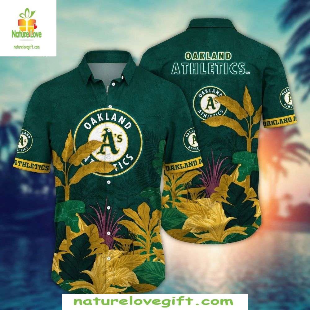 Oakland A's Vintage Hawaiian Green Tropical MLB - Adult & Kids T-Shirts, Sweatshirts & Hoodies apparel design preview 1