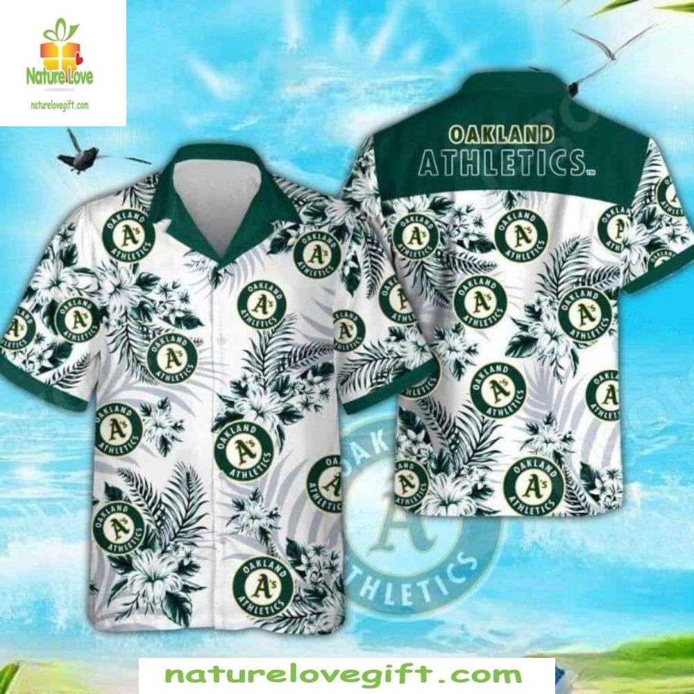 Oakland Athletics Hawaiian Monochrome Leafy Design - Adult & Kids T-Shirts, Sweatshirts & Hoodies apparel design preview 1