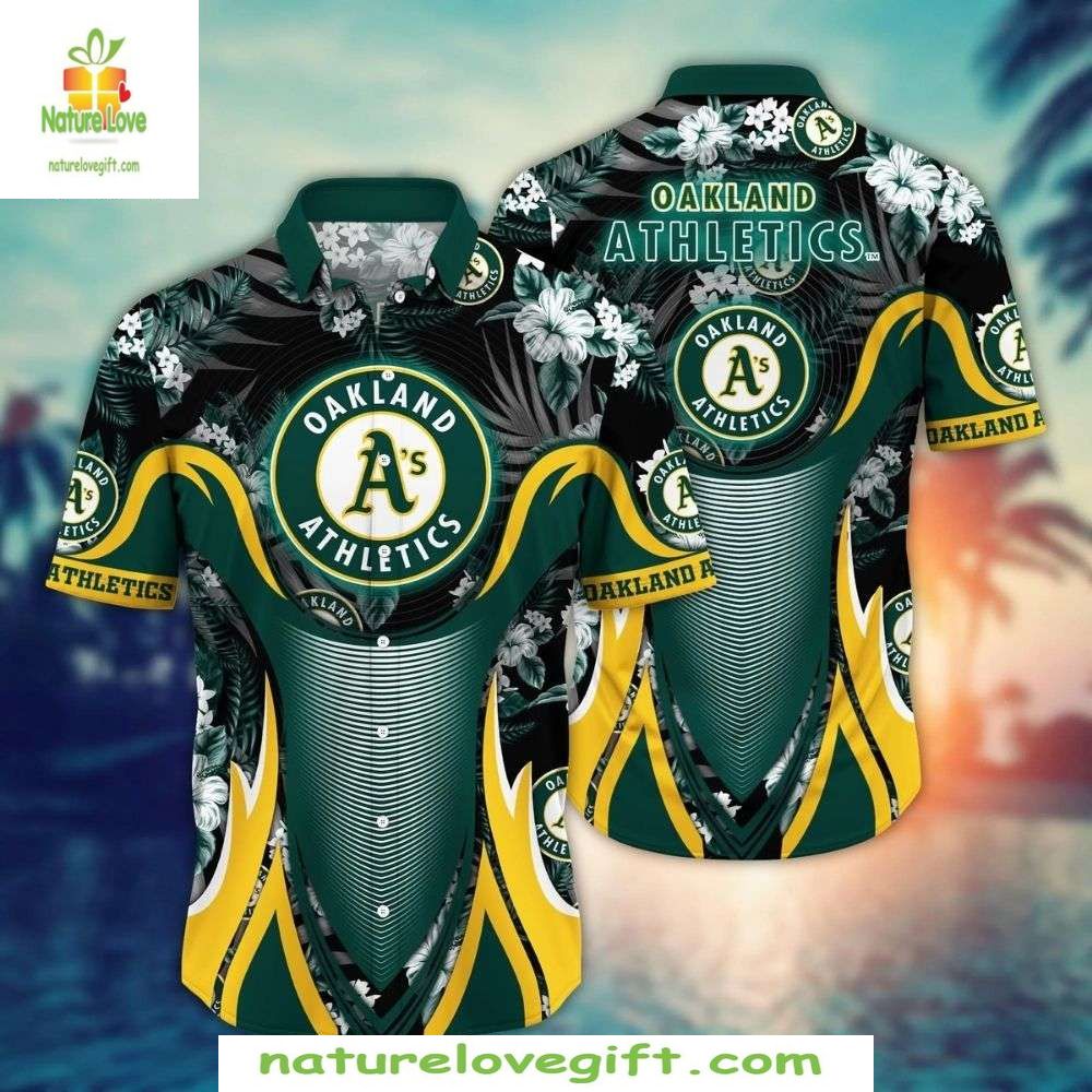 Oakland Athletics MLB Hawaiian Black White Floral - Adult & Kids T-Shirts, Sweatshirts & Hoodies apparel design preview 1