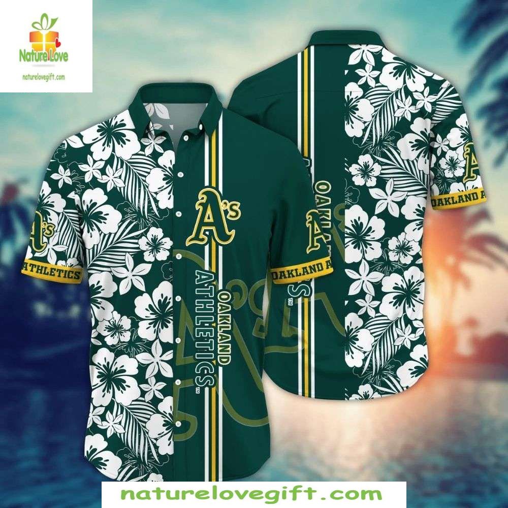 Oakland Athletics MLB Hawaiian Green White Floral - Adult & Kids T-Shirts, Sweatshirts & Hoodies apparel design preview 1