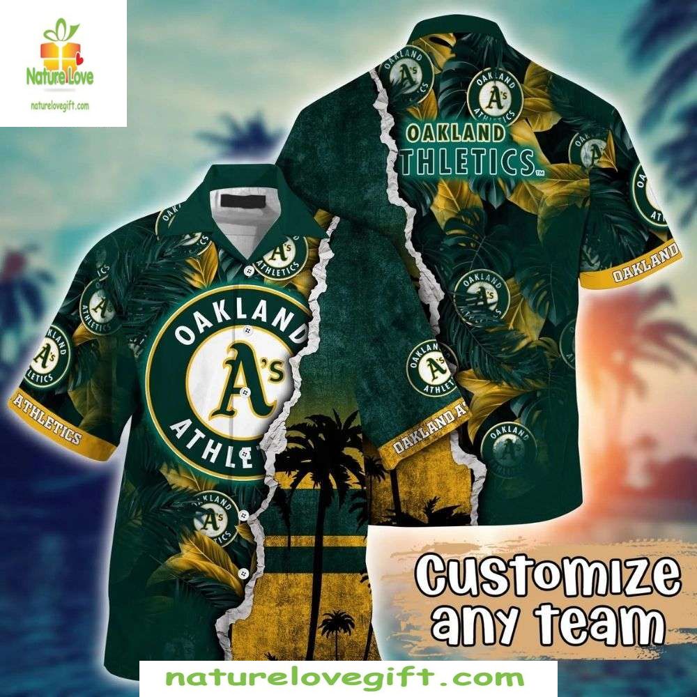 Oakland Athletics MLB Hawaiian Customizable Baseball - Adult & Kids T-Shirts, Sweatshirts & Hoodies apparel design preview 1