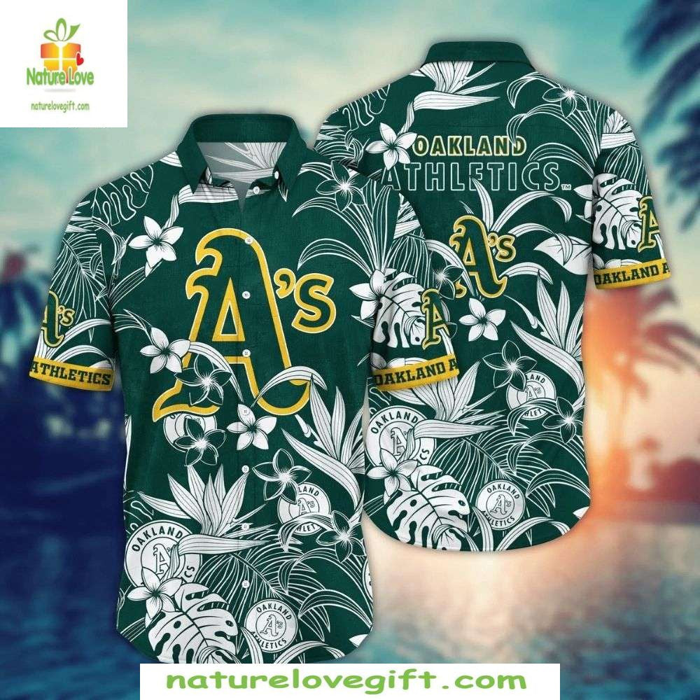 Oakland Athletics MLB Hawaiian Dark Floral Emblem - Adult & Kids T-Shirts, Sweatshirts & Hoodies apparel design preview 1