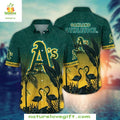 Oakland Athletics MLB Hawaiian Flamingo Sunset Green - Adult & Kids T-Shirts, Sweatshirts & Hoodies apparel design preview 1