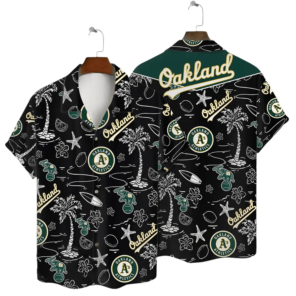 Oakland Athletics Tropical Palms MLB Black Hawaiian - Adult & Kids T-Shirts, Sweatshirts & Hoodies apparel design preview 1